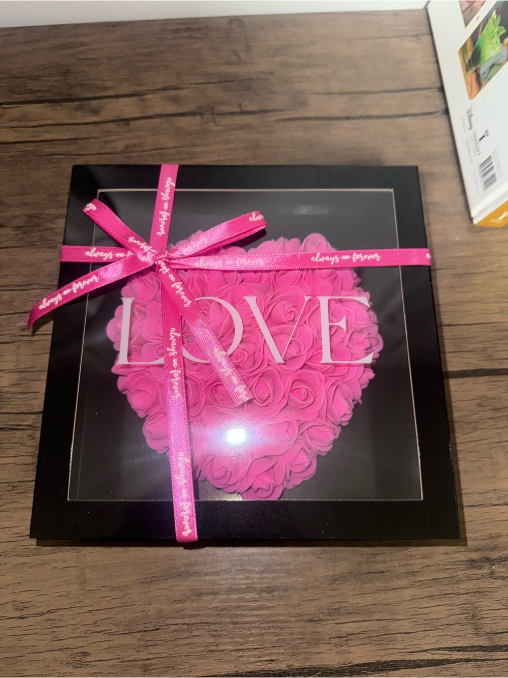 NWT "Always and Forever" Pink Rose Heart Shadow Box Art - 8x8